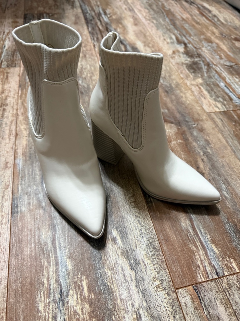 Women's Cream Pointed-Toe Sock Ankle Boots